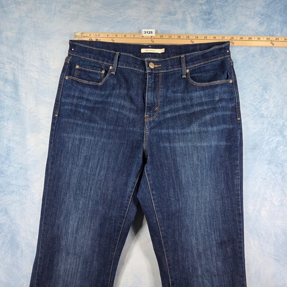 Levis 505 Straight Leg Jeans Womens 14 Dark Wash Indigo Denim Mid Rise Classic - Picture 4 of 8